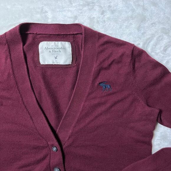 Abercrombie & Fitch Cardigan Womens Medium Dark Maroon A&F Emo Goth Sweater - Picture 1 of 6